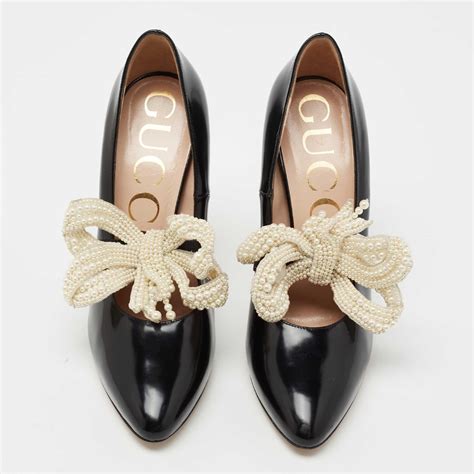 gucci elaisa bow pump|Gucci Elaisa Embellished Bow Leather Pumps .